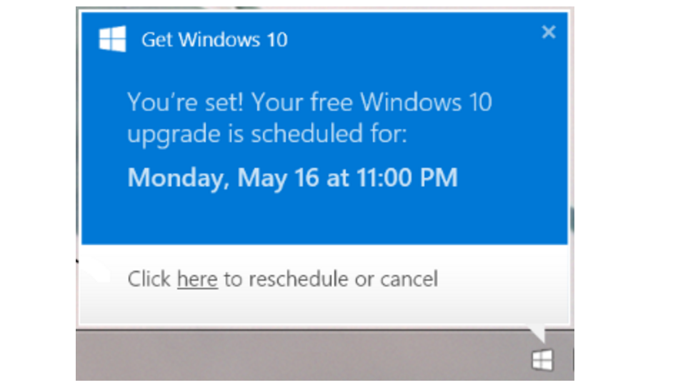 Klik na gumb Close (x) pomeni, da se strinjate z nadgradnjo na Windows 10. Vir: Forbes