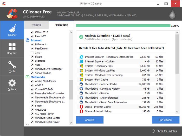CCleaner najde in izbriše globoko zasidrane smeti v različnih programih.