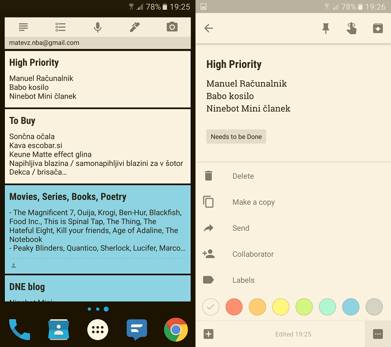 Google Keep Screenshot