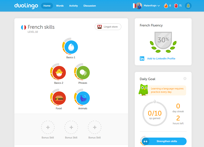 Duolingo spletna stran