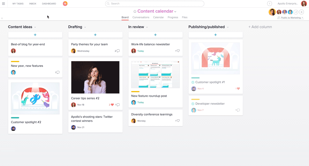 Asana omogoča organiziranje nalog po različnih projektih in panelih.