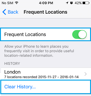 Storitev Frequent Locations lahko izklopite globoko v nastavitvah. Izbrišete pa lahko tudi zgodovino vseh lokacij. Vir: techbout.com