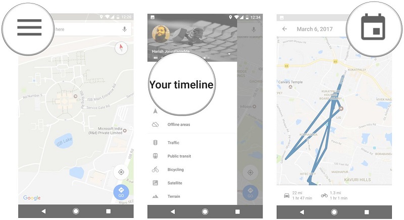 Odprite Google Zemljevide, Meni, Moja časovnica. Vir: Android Central