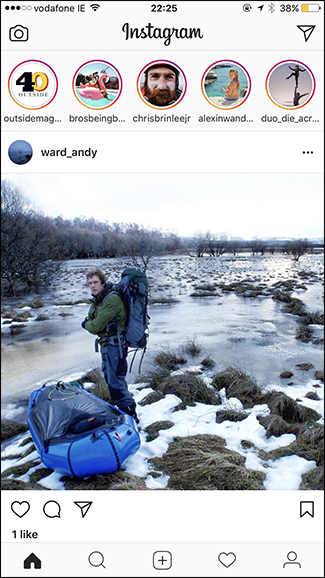 Na vrhu v aplikaciji Instagram lahko vidimo vse zgodbe ljudi, ki jim sledimo. Vir: howtogeek
