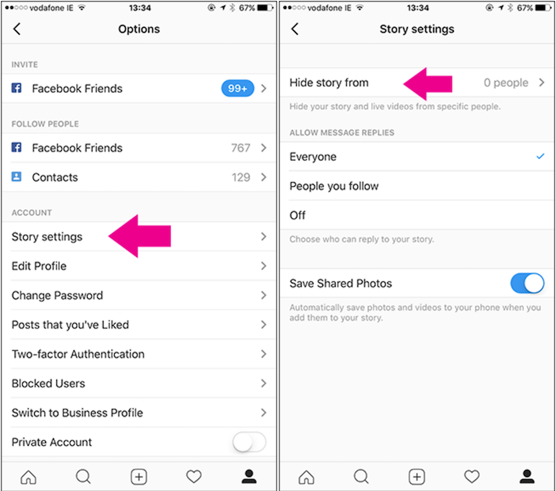 instagram setting
